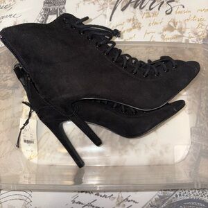 New York & Company Elegant Black Lace-Up Heeled Boots